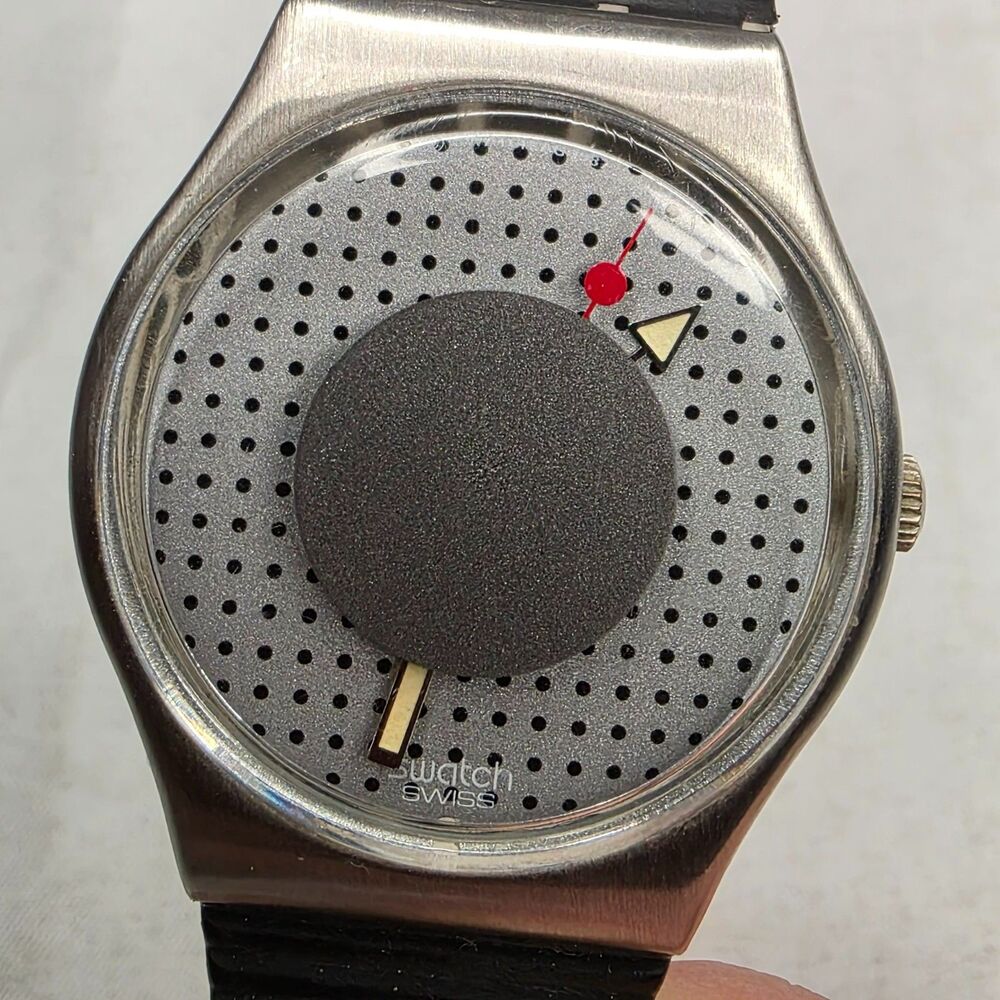 Swatch GX100 Heartstone Vintage 1988 Unisex Watch 34mm Gray Dot Dial Black Band